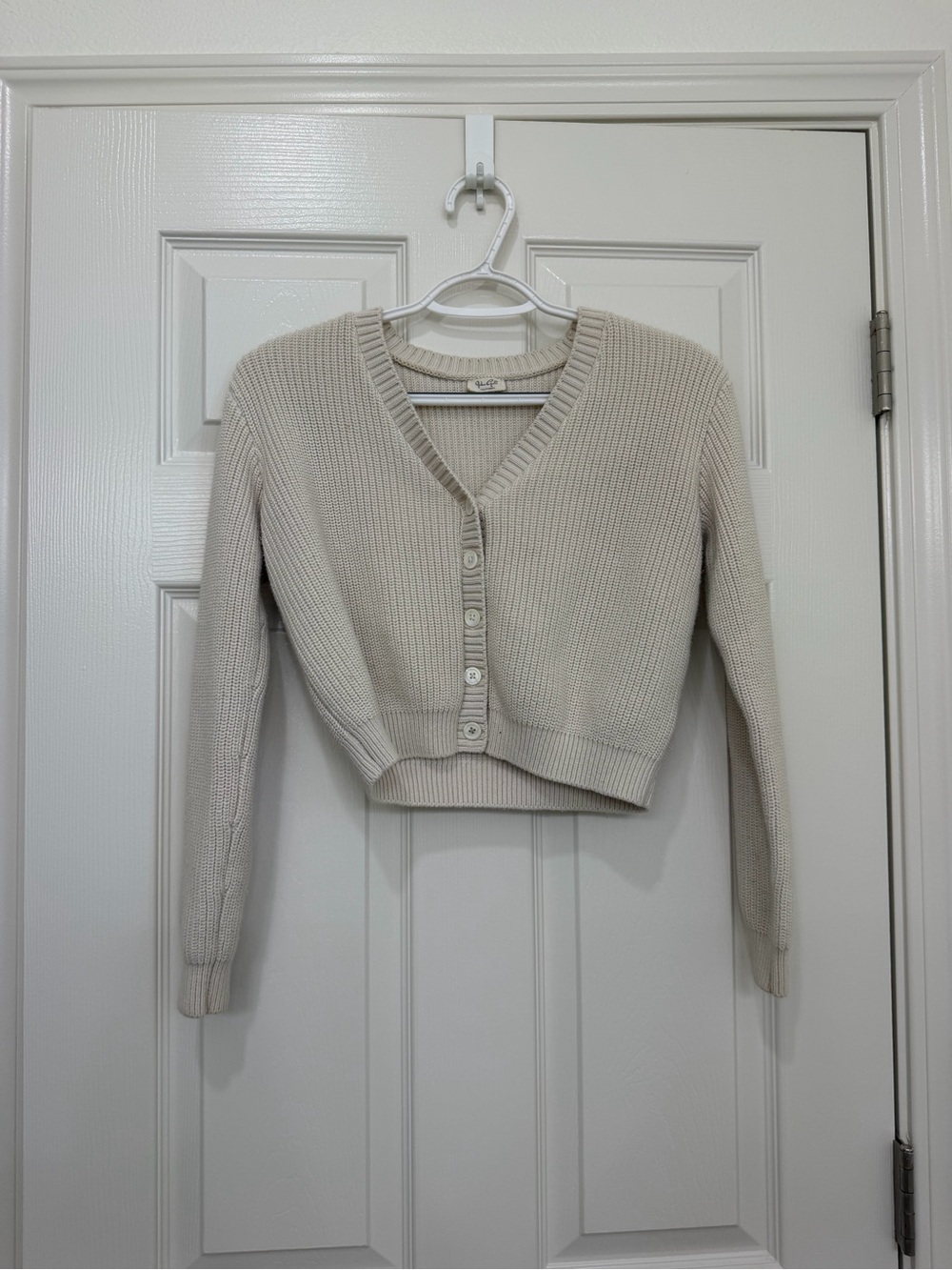 Brandy Melville Neutral Beige Cropped V-Neck Button Cardigan
